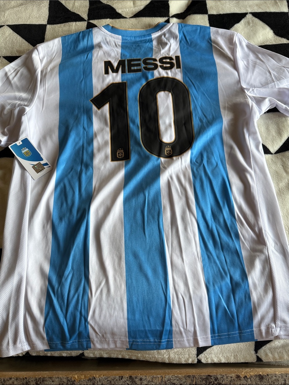 FA Messi #10 Argentina Style Striped Jersey - White & Light Blue
